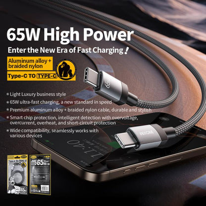 WK WDC-98 Kingkong Ruike Series 65W USB-C / Type-C to USB-C / Type-C Braided Charging Data Cable, Length: 1m, Type-C to Type-C