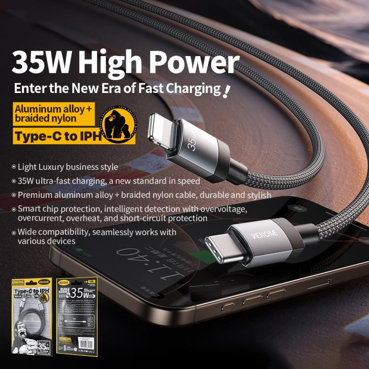 WK WDC-99 Kingkong Ruike Series 35W USB-C / Type-C to 8 Pin Braided Charging Data Cable, Length: 1m, Type-C to 8 Pin