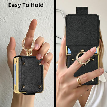 VIETAO Colorful PU Leather Phone Case with Ring, For Samsung Galaxy Z Flip7