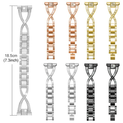 xDfind X-Shaped Single Row Diamond Metal Watch Band, 22mm, 20mm, 18mm