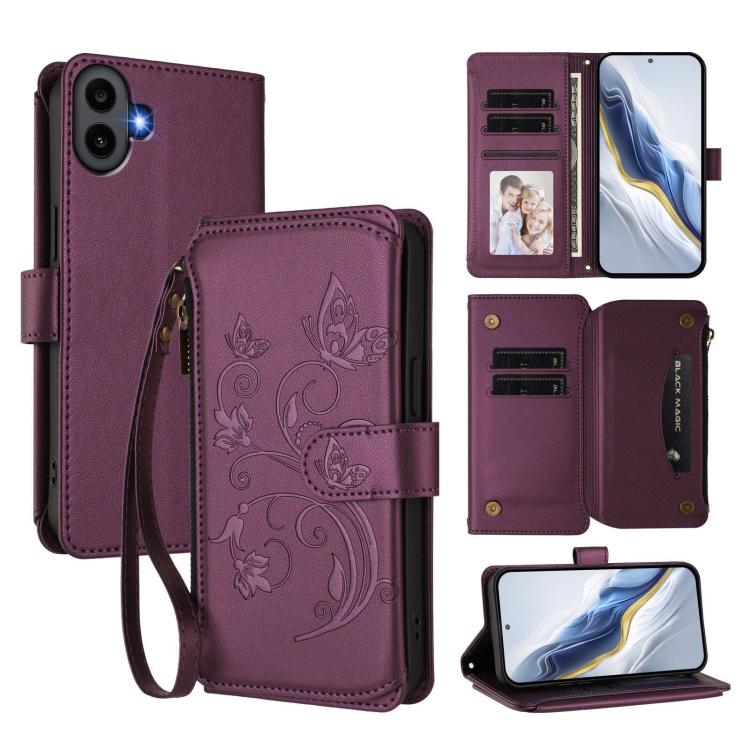Butterfly Love Flower Multi-card Zipper Wallet Leather Phone Case, For Nothing Phone 4a Pro, For Nothing Phone 4a, For Nothing CMF Phone 2 Pro, For Nothing Phone 3a, For Nothing Phone 3a Pro, For Nothing CMF Phone 1, For Nothing Phone 2a