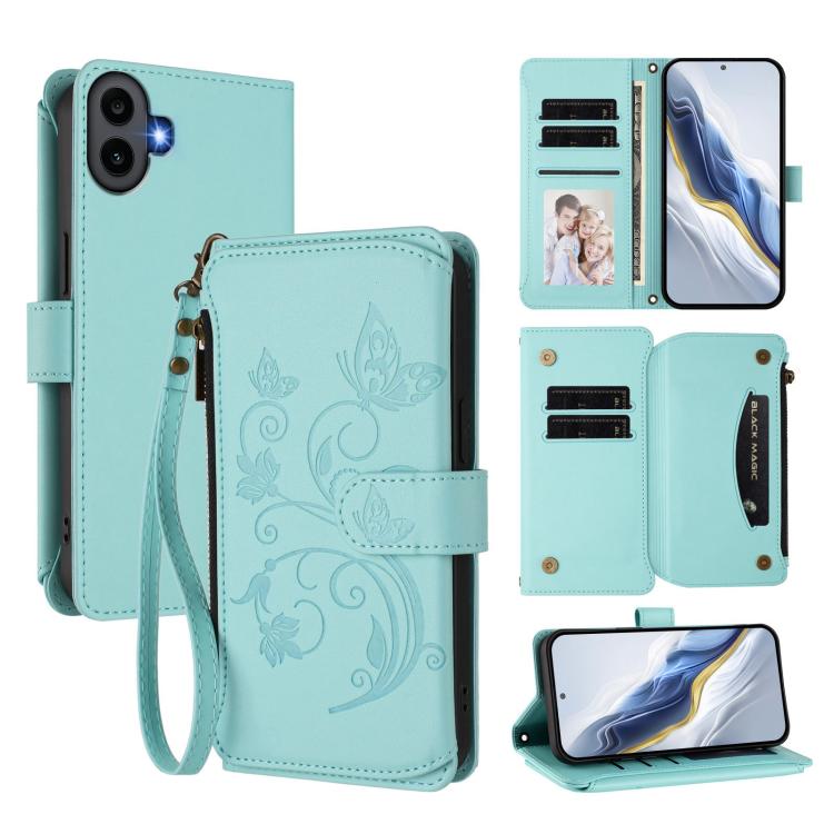 Butterfly Love Flower Multi-card Zipper Wallet Leather Phone Case, For Nothing Phone 4a Pro, For Nothing Phone 4a, For Nothing CMF Phone 2 Pro, For Nothing Phone 3a, For Nothing Phone 3a Pro, For Nothing CMF Phone 1, For Nothing Phone 2a