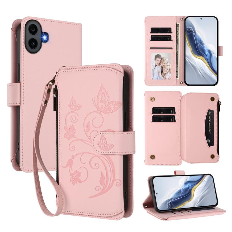Butterfly Love Flower Multi-card Zipper Wallet Leather Phone Case, For Nothing Phone 4a Pro, For Nothing Phone 4a, For Nothing CMF Phone 2 Pro, For Nothing Phone 3a, For Nothing Phone 3a Pro, For Nothing CMF Phone 1, For Nothing Phone 2a