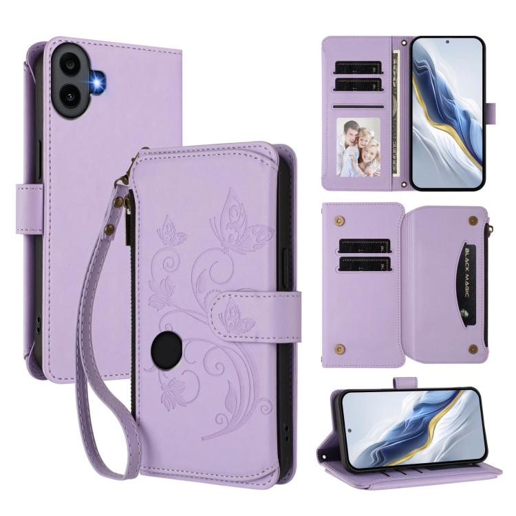Butterfly Love Flower Multi-card Zipper Wallet Leather Phone Case, For Nothing Phone 4a Pro, For Nothing Phone 4a, For Nothing CMF Phone 2 Pro, For Nothing Phone 3a, For Nothing Phone 3a Pro, For Nothing CMF Phone 1, For Nothing Phone 2a