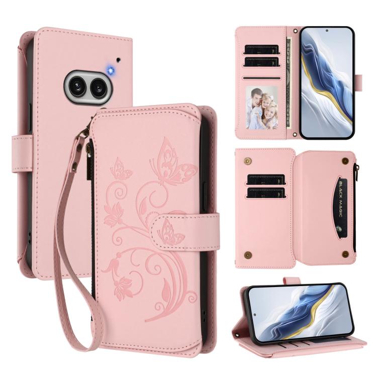 Butterfly Love Flower Multi-card Zipper Wallet Leather Phone Case, For Nothing Phone 4a Pro, For Nothing Phone 4a, For Nothing CMF Phone 2 Pro, For Nothing Phone 3a, For Nothing Phone 3a Pro, For Nothing CMF Phone 1, For Nothing Phone 2a