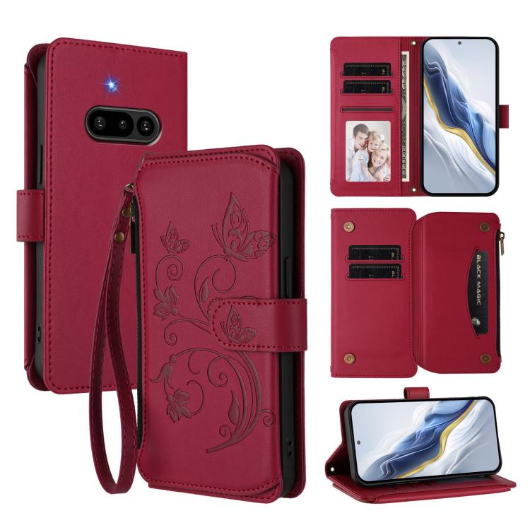 Butterfly Love Flower Multi-card Zipper Wallet Leather Phone Case, For Nothing Phone 4a Pro, For Nothing Phone 4a, For Nothing CMF Phone 2 Pro, For Nothing Phone 3a, For Nothing Phone 3a Pro, For Nothing CMF Phone 1, For Nothing Phone 2a