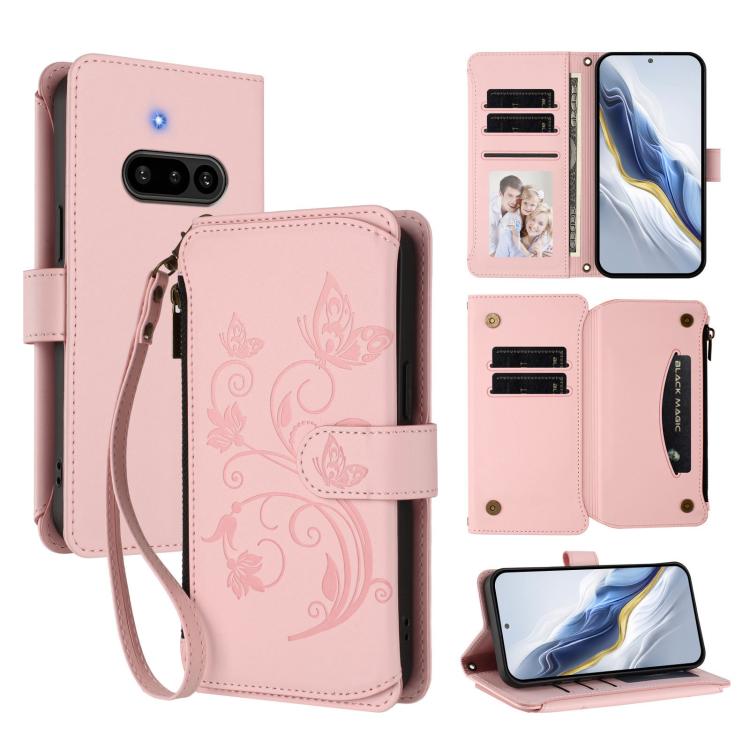 Butterfly Love Flower Multi-card Zipper Wallet Leather Phone Case, For Nothing Phone 4a Pro, For Nothing Phone 4a, For Nothing CMF Phone 2 Pro, For Nothing Phone 3a, For Nothing Phone 3a Pro, For Nothing CMF Phone 1, For Nothing Phone 2a