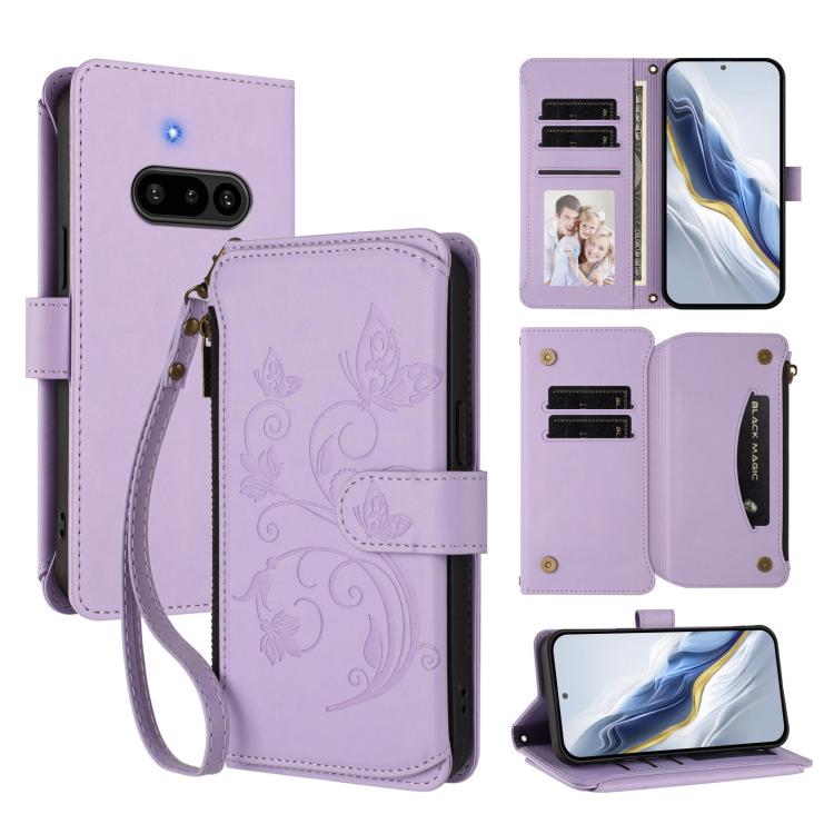 Butterfly Love Flower Multi-card Zipper Wallet Leather Phone Case, For Nothing Phone 4a Pro, For Nothing Phone 4a, For Nothing CMF Phone 2 Pro, For Nothing Phone 3a, For Nothing Phone 3a Pro, For Nothing CMF Phone 1, For Nothing Phone 2a