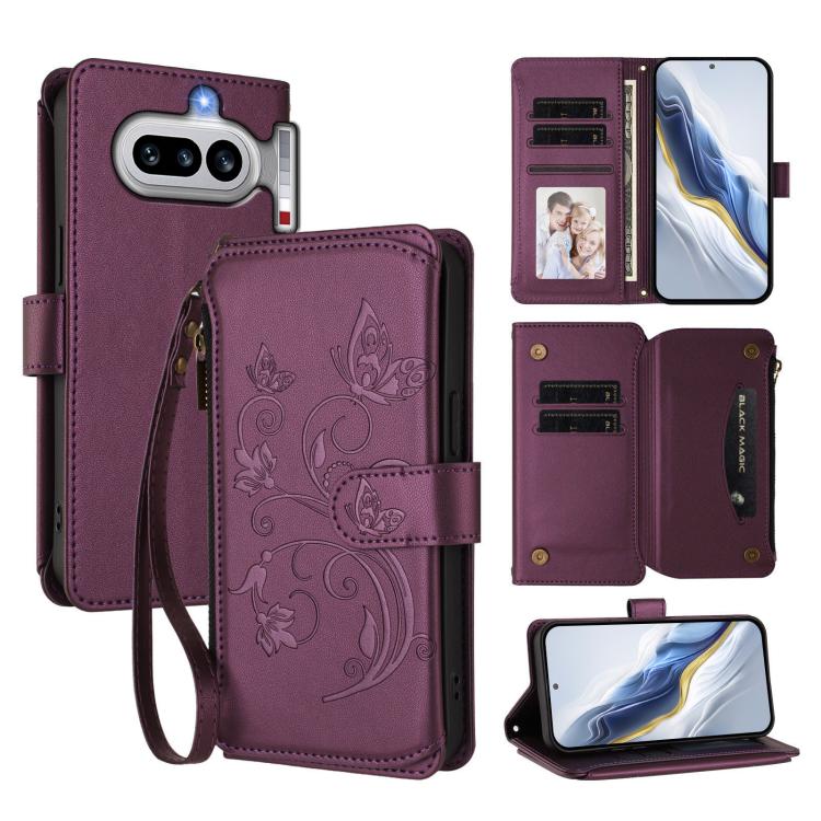 Butterfly Love Flower Multi-card Zipper Wallet Leather Phone Case, For Nothing Phone 4a Pro, For Nothing Phone 4a, For Nothing CMF Phone 2 Pro, For Nothing Phone 3a, For Nothing Phone 3a Pro, For Nothing CMF Phone 1, For Nothing Phone 2a