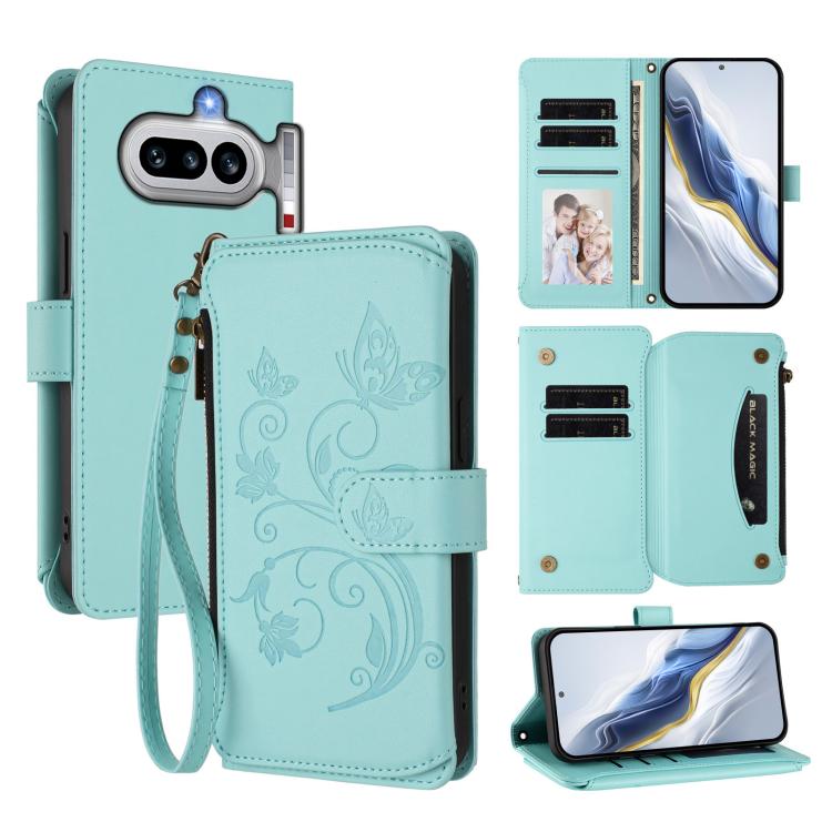 Butterfly Love Flower Multi-card Zipper Wallet Leather Phone Case, For Nothing Phone 4a Pro, For Nothing Phone 4a, For Nothing CMF Phone 2 Pro, For Nothing Phone 3a, For Nothing Phone 3a Pro, For Nothing CMF Phone 1, For Nothing Phone 2a