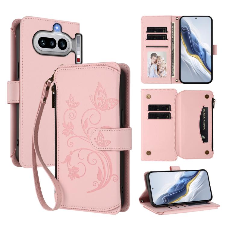 Butterfly Love Flower Multi-card Zipper Wallet Leather Phone Case, For Nothing Phone 4a Pro, For Nothing Phone 4a, For Nothing CMF Phone 2 Pro, For Nothing Phone 3a, For Nothing Phone 3a Pro, For Nothing CMF Phone 1, For Nothing Phone 2a