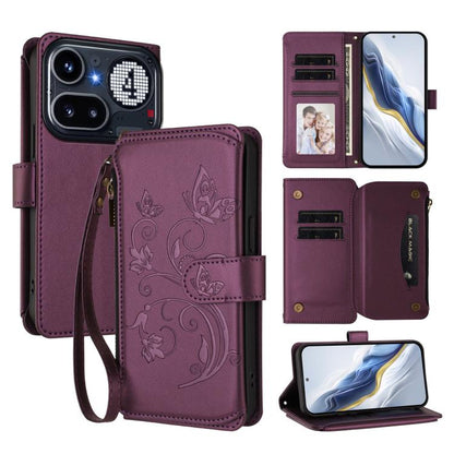 Butterfly Love Flower Multi-card Zipper Wallet Leather Phone Case, For Nothing Phone 4a Pro, For Nothing Phone 4a, For Nothing CMF Phone 2 Pro, For Nothing Phone 3a, For Nothing Phone 3a Pro, For Nothing CMF Phone 1, For Nothing Phone 2a