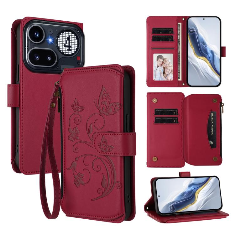 Butterfly Love Flower Multi-card Zipper Wallet Leather Phone Case, For Nothing Phone 4a Pro, For Nothing Phone 4a, For Nothing CMF Phone 2 Pro, For Nothing Phone 3a, For Nothing Phone 3a Pro, For Nothing CMF Phone 1, For Nothing Phone 2a