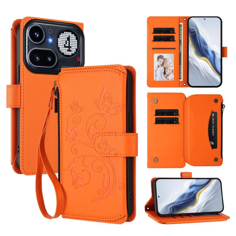 Butterfly Love Flower Multi-card Zipper Wallet Leather Phone Case, For Nothing Phone 4a Pro, For Nothing Phone 4a, For Nothing CMF Phone 2 Pro, For Nothing Phone 3a, For Nothing Phone 3a Pro, For Nothing CMF Phone 1, For Nothing Phone 2a