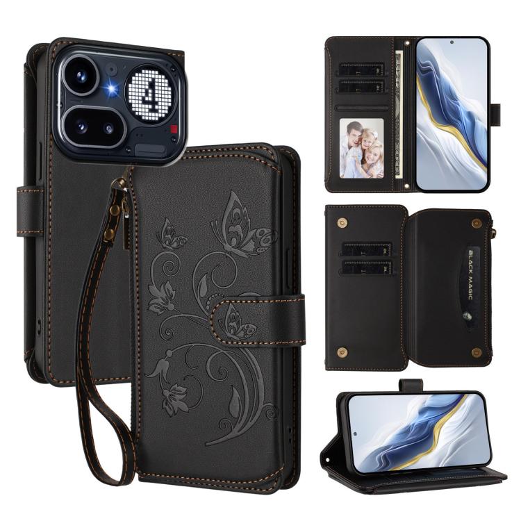 Butterfly Love Flower Multi-card Zipper Wallet Leather Phone Case, For Nothing Phone 4a Pro, For Nothing Phone 4a, For Nothing CMF Phone 2 Pro, For Nothing Phone 3a, For Nothing Phone 3a Pro, For Nothing CMF Phone 1, For Nothing Phone 2a