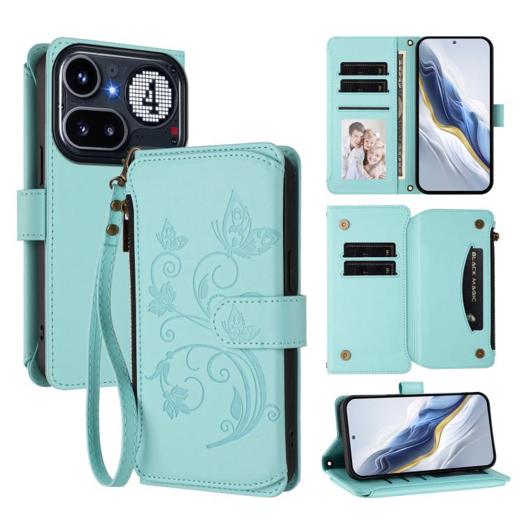 Butterfly Love Flower Multi-card Zipper Wallet Leather Phone Case, For Nothing Phone 4a Pro, For Nothing Phone 4a, For Nothing CMF Phone 2 Pro, For Nothing Phone 3a, For Nothing Phone 3a Pro, For Nothing CMF Phone 1, For Nothing Phone 2a