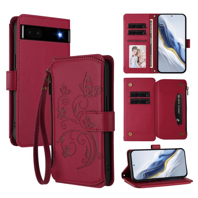 Butterfly Love Flower Multi-card Zipper Wallet Leather Phone Case, For Google Pixel 11 Pro XL, For Google Pixel 11 / 11 Pro, For Google Pixel 10 Pro XL / 9 Pro XL, For Google Pixel 10 / 10 Pro / 9 Pro, For Google Pixel 9a, For Google Pixel 8a          ...