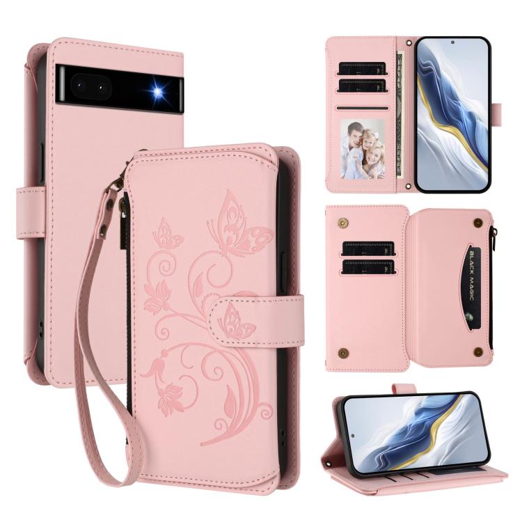 Butterfly Love Flower Multi-card Zipper Wallet Leather Phone Case, For Google Pixel 11 Pro XL, For Google Pixel 11 / 11 Pro, For Google Pixel 10 Pro XL / 9 Pro XL, For Google Pixel 10 / 10 Pro / 9 Pro, For Google Pixel 9a, For Google Pixel 8a          ...