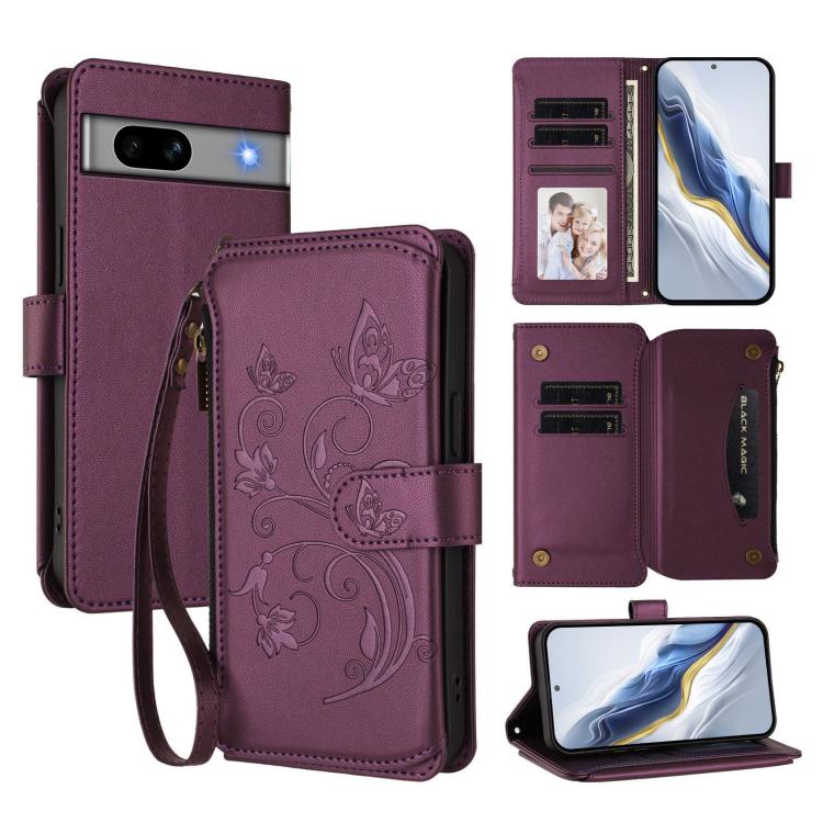 Butterfly Love Flower Multi-card Zipper Wallet Leather Phone Case, For Google Pixel 11 Pro XL, For Google Pixel 11 / 11 Pro, For Google Pixel 10 Pro XL / 9 Pro XL, For Google Pixel 10 / 10 Pro / 9 Pro, For Google Pixel 9a, For Google Pixel 8a          ...