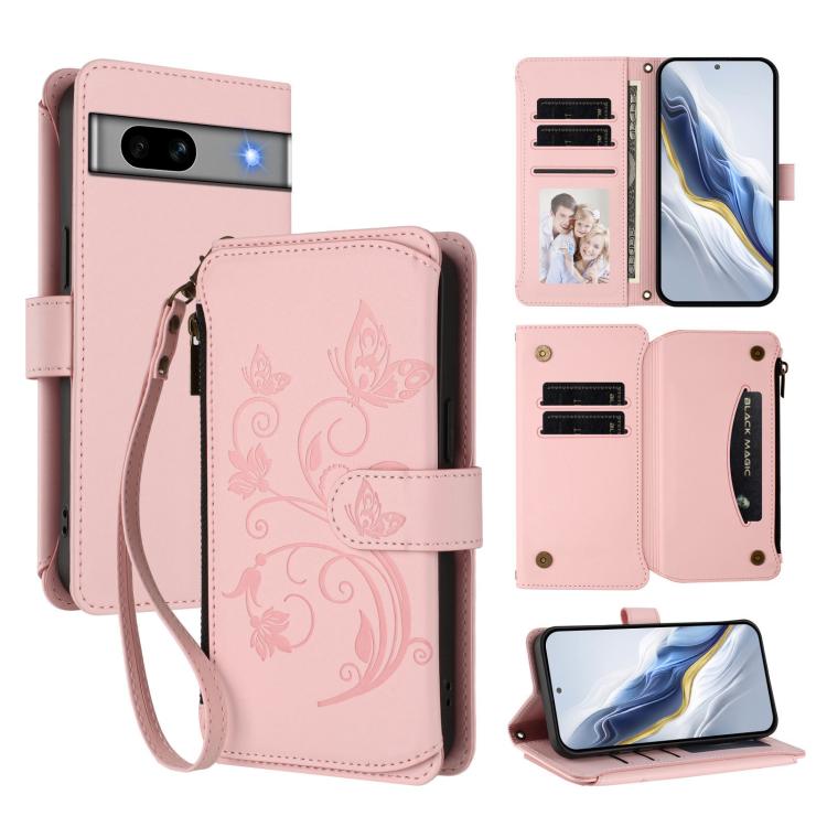 Butterfly Love Flower Multi-card Zipper Wallet Leather Phone Case, For Google Pixel 11 Pro XL, For Google Pixel 11 / 11 Pro, For Google Pixel 10 Pro XL / 9 Pro XL, For Google Pixel 10 / 10 Pro / 9 Pro, For Google Pixel 9a, For Google Pixel 8a          ...