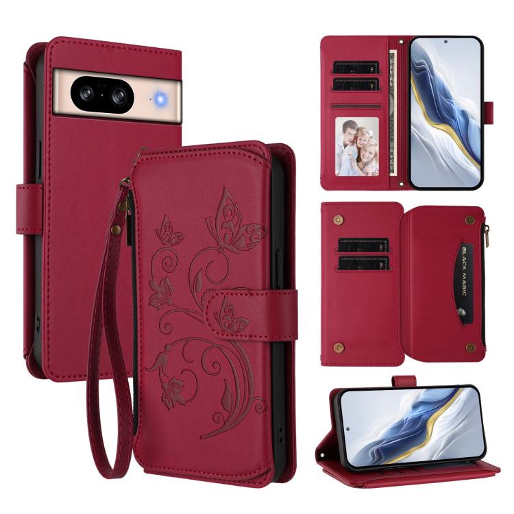 Butterfly Love Flower Multi-card Zipper Wallet Leather Phone Case, For Google Pixel 11 Pro XL, For Google Pixel 11 / 11 Pro, For Google Pixel 10 Pro XL / 9 Pro XL, For Google Pixel 10 / 10 Pro / 9 Pro, For Google Pixel 9a, For Google Pixel 8a          ...