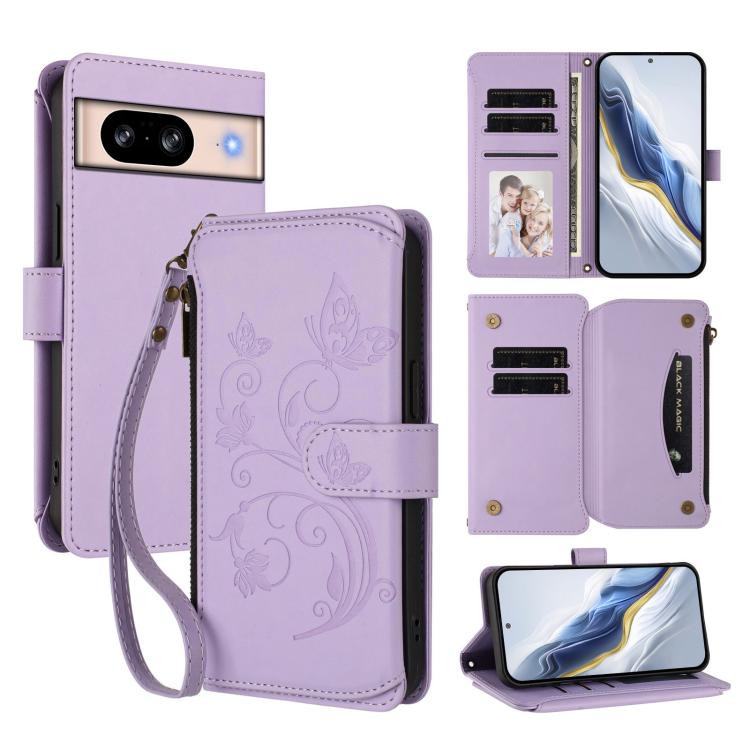 Butterfly Love Flower Multi-card Zipper Wallet Leather Phone Case, For Google Pixel 11 Pro XL, For Google Pixel 11 / 11 Pro, For Google Pixel 10 Pro XL / 9 Pro XL, For Google Pixel 10 / 10 Pro / 9 Pro, For Google Pixel 9a, For Google Pixel 8a          ...