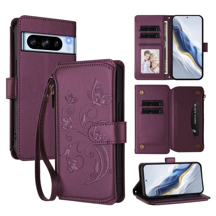 Butterfly Love Flower Multi-card Zipper Wallet Leather Phone Case, For Google Pixel 11 Pro XL, For Google Pixel 11 / 11 Pro, For Google Pixel 10 Pro XL / 9 Pro XL, For Google Pixel 10 / 10 Pro / 9 Pro, For Google Pixel 9a, For Google Pixel 8a          ...