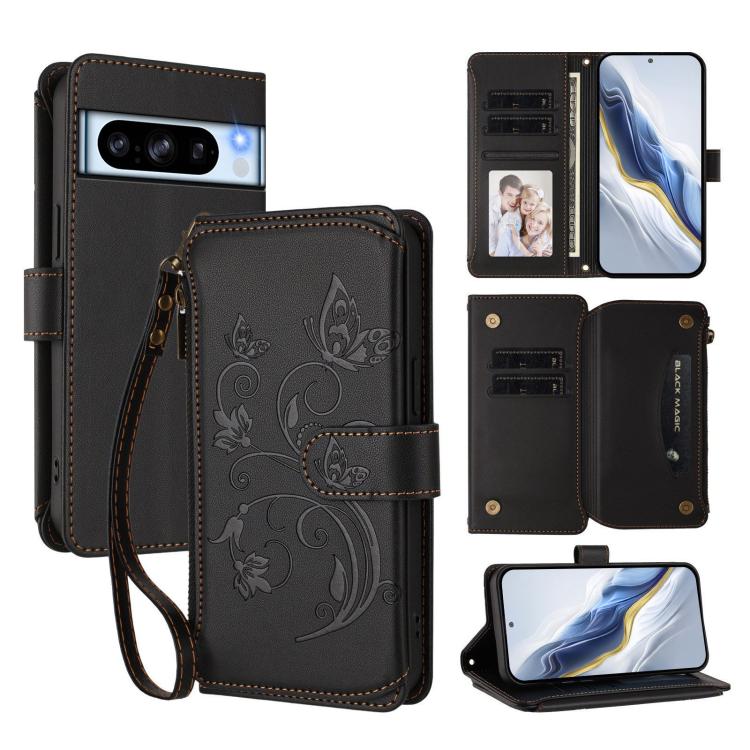 Butterfly Love Flower Multi-card Zipper Wallet Leather Phone Case, For Google Pixel 11 Pro XL, For Google Pixel 11 / 11 Pro, For Google Pixel 10 Pro XL / 9 Pro XL, For Google Pixel 10 / 10 Pro / 9 Pro, For Google Pixel 9a, For Google Pixel 8a          ...