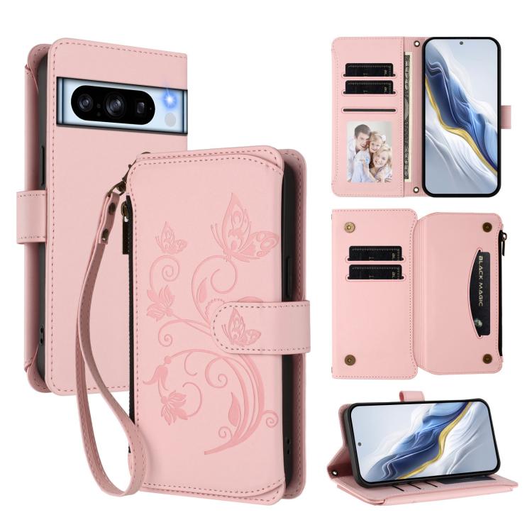 Butterfly Love Flower Multi-card Zipper Wallet Leather Phone Case, For Google Pixel 11 Pro XL, For Google Pixel 11 / 11 Pro, For Google Pixel 10 Pro XL / 9 Pro XL, For Google Pixel 10 / 10 Pro / 9 Pro, For Google Pixel 9a, For Google Pixel 8a          ...