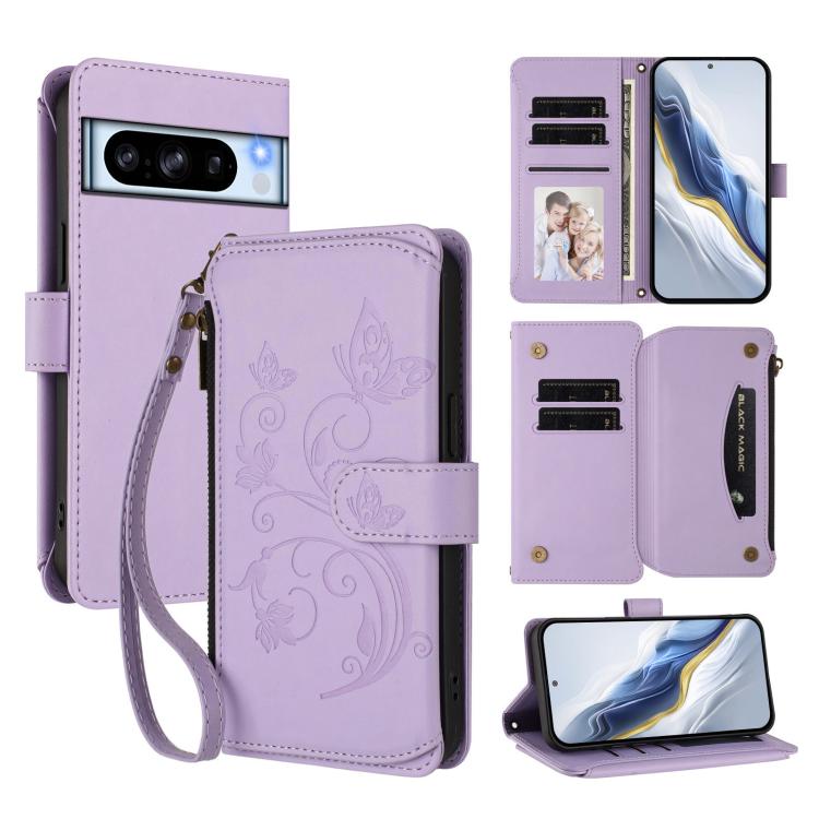Butterfly Love Flower Multi-card Zipper Wallet Leather Phone Case, For Google Pixel 11 Pro XL, For Google Pixel 11 / 11 Pro, For Google Pixel 10 Pro XL / 9 Pro XL, For Google Pixel 10 / 10 Pro / 9 Pro, For Google Pixel 9a, For Google Pixel 8a          ...