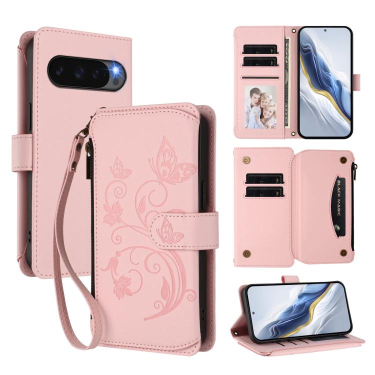 Butterfly Love Flower Multi-card Zipper Wallet Leather Phone Case, For Google Pixel 11 Pro XL, For Google Pixel 11 / 11 Pro, For Google Pixel 10 Pro XL / 9 Pro XL, For Google Pixel 10 / 10 Pro / 9 Pro, For Google Pixel 9a, For Google Pixel 8a          ...