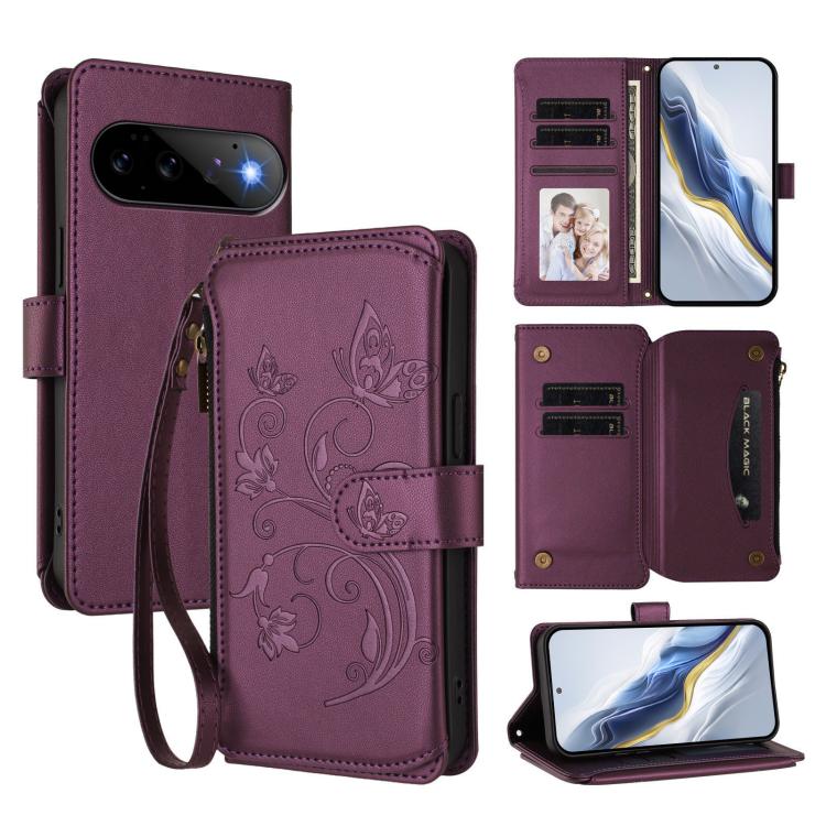 Butterfly Love Flower Multi-card Zipper Wallet Leather Phone Case, For Google Pixel 11 Pro XL, For Google Pixel 11 / 11 Pro, For Google Pixel 10 Pro XL / 9 Pro XL, For Google Pixel 10 / 10 Pro / 9 Pro, For Google Pixel 9a, For Google Pixel 8a          ...
