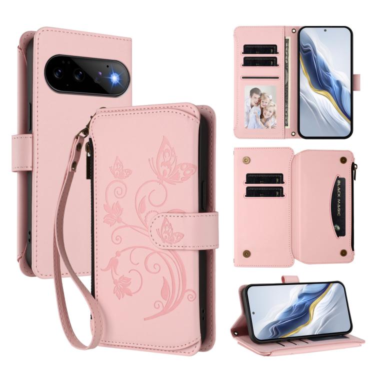 Butterfly Love Flower Multi-card Zipper Wallet Leather Phone Case, For Google Pixel 11 Pro XL, For Google Pixel 11 / 11 Pro, For Google Pixel 10 Pro XL / 9 Pro XL, For Google Pixel 10 / 10 Pro / 9 Pro, For Google Pixel 9a, For Google Pixel 8a          ...