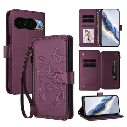 Butterfly Love Flower Multi-card Zipper Wallet Leather Phone Case, For Google Pixel 11 Pro XL, For Google Pixel 11 / 11 Pro, For Google Pixel 10 Pro XL / 9 Pro XL, For Google Pixel 10 / 10 Pro / 9 Pro, For Google Pixel 9a, For Google Pixel 8a          ...