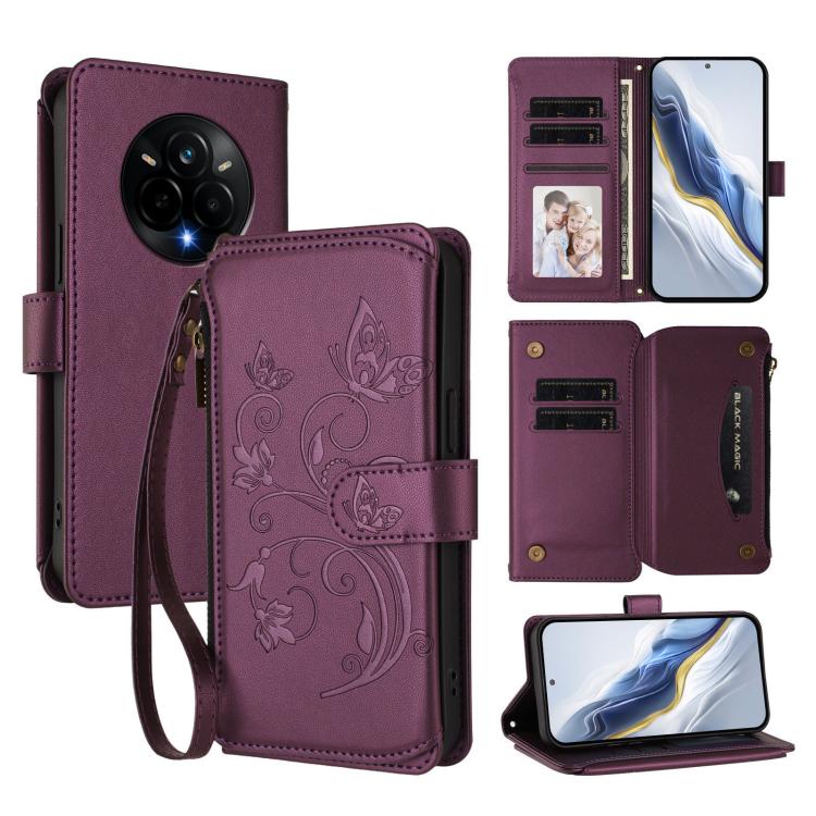 Butterfly Love Flower Multi-card Zipper Wallet Leather Phone Case, For Realme C75 4G Global / 14x 5G India, For Realme 14 Pro+ 5G, For Realme 14 Pro+ 5G Global, For Realme 14 Pro 5G India, For Realme GT 7 Pro 5G / GT7 Pro Racing, For Realme C63 5G Glob...