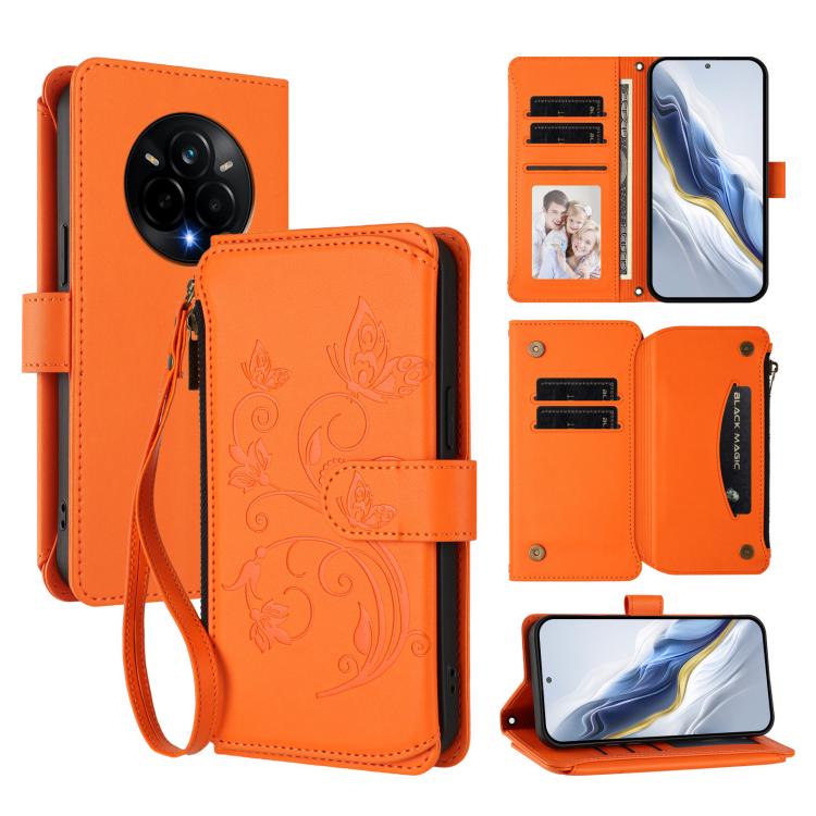 Butterfly Love Flower Multi-card Zipper Wallet Leather Phone Case, For Realme C75 4G Global / 14x 5G India, For Realme 14 Pro+ 5G, For Realme 14 Pro+ 5G Global, For Realme 14 Pro 5G India, For Realme GT 7 Pro 5G / GT7 Pro Racing, For Realme C63 5G Glob...