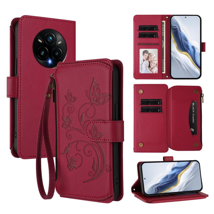 Butterfly Love Flower Multi-card Zipper Wallet Leather Phone Case, For Realme C75 4G Global / 14x 5G India, For Realme 14 Pro+ 5G, For Realme 14 Pro+ 5G Global, For Realme 14 Pro 5G India, For Realme GT 7 Pro 5G / GT7 Pro Racing, For Realme C63 5G Glob...