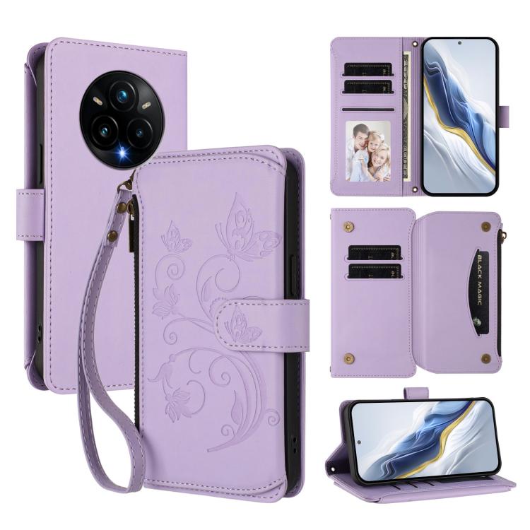 Butterfly Love Flower Multi-card Zipper Wallet Leather Phone Case, For Realme C75 4G Global / 14x 5G India, For Realme 14 Pro+ 5G, For Realme 14 Pro+ 5G Global, For Realme 14 Pro 5G India, For Realme GT 7 Pro 5G / GT7 Pro Racing, For Realme C63 5G Glob...