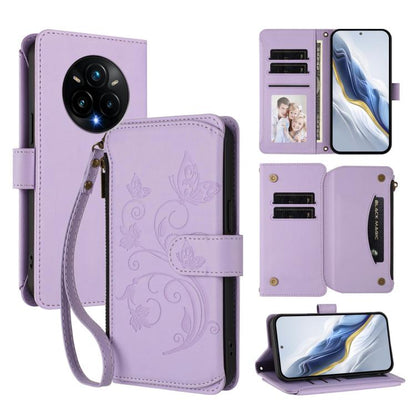 Butterfly Love Flower Multi-card Zipper Wallet Leather Phone Case, For Realme C75 4G Global / 14x 5G India, For Realme 14 Pro+ 5G, For Realme 14 Pro+ 5G Global, For Realme 14 Pro 5G India, For Realme GT 7 Pro 5G / GT7 Pro Racing, For Realme C63 5G Glob...
