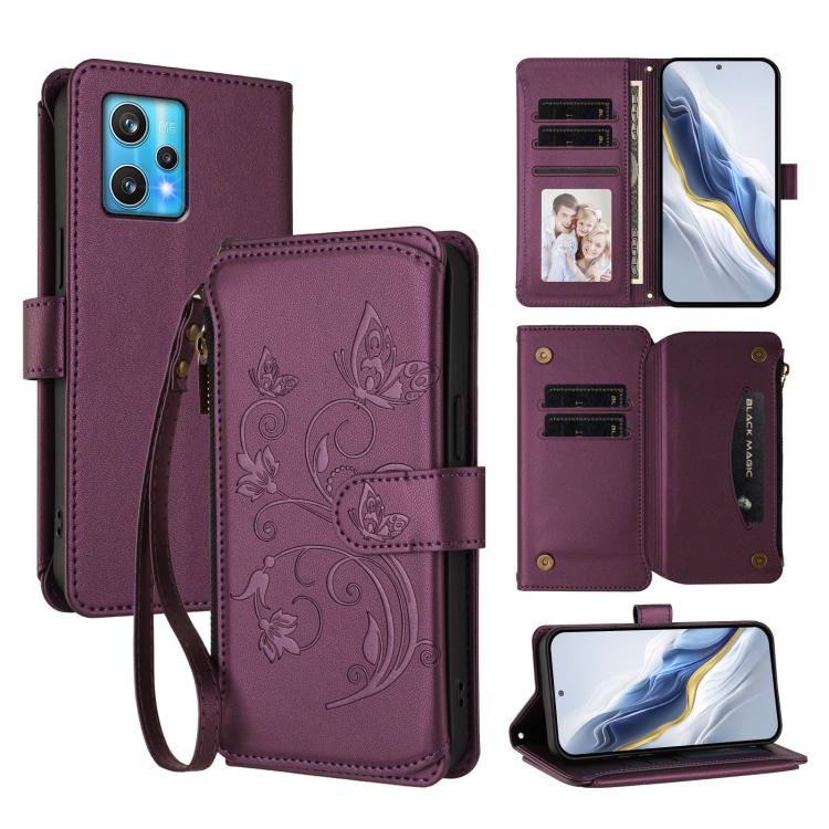 Butterfly Love Flower Multi-card Zipper Wallet Leather Phone Case, For Realme 10 Pro 5G, For Realme 10 Pro+ 5G, For Realme 10 4G Global, For Realme C30 4G / C30s / Narzo 50i, For Realme GT Neo 3T, For Realme 9 Pro+ 5G / Narzo 50 Pro 5G                 ...