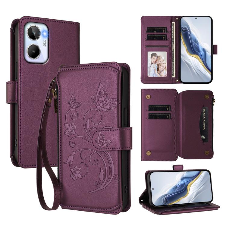 Butterfly Love Flower Multi-card Zipper Wallet Leather Phone Case, For Realme 10 Pro 5G, For Realme 10 Pro+ 5G, For Realme 10 4G Global, For Realme C30 4G / C30s / Narzo 50i, For Realme GT Neo 3T, For Realme 9 Pro+ 5G / Narzo 50 Pro 5G                 ...