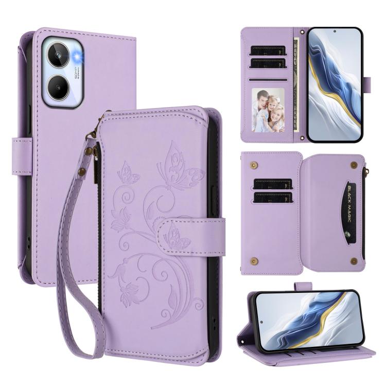 Butterfly Love Flower Multi-card Zipper Wallet Leather Phone Case, For Realme 10 Pro 5G, For Realme 10 Pro+ 5G, For Realme 10 4G Global, For Realme C30 4G / C30s / Narzo 50i, For Realme GT Neo 3T, For Realme 9 Pro+ 5G / Narzo 50 Pro 5G                 ...