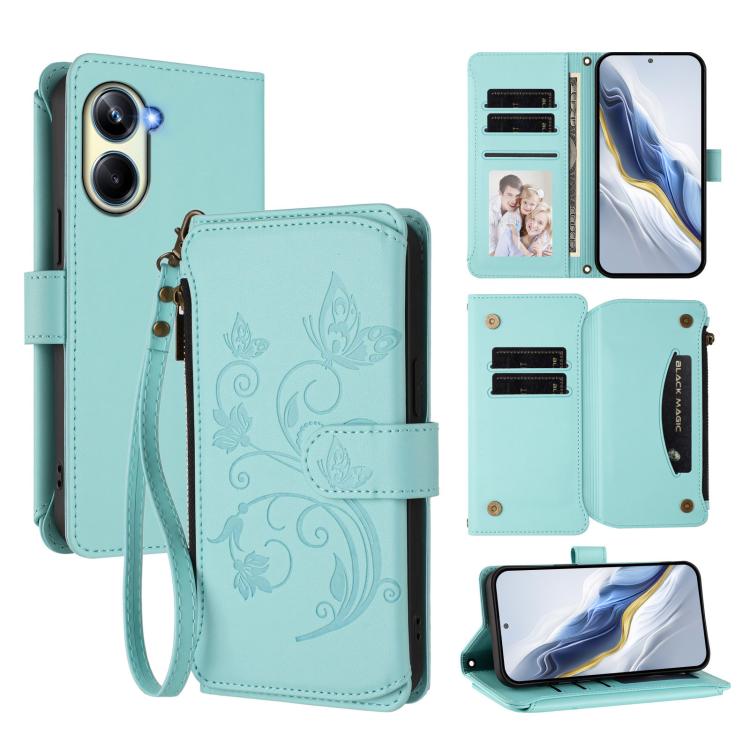 Butterfly Love Flower Multi-card Zipper Wallet Leather Phone Case, For Realme 10 Pro 5G, For Realme 10 Pro+ 5G, For Realme 10 4G Global, For Realme C30 4G / C30s / Narzo 50i, For Realme GT Neo 3T, For Realme 9 Pro+ 5G / Narzo 50 Pro 5G                 ...