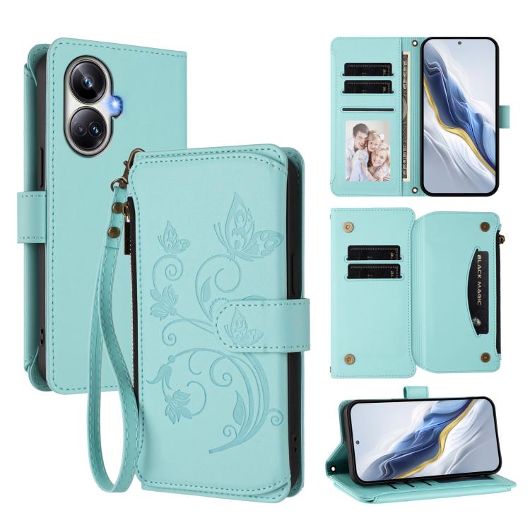 Butterfly Love Flower Multi-card Zipper Wallet Leather Phone Case, For Realme 10 Pro 5G, For Realme 10 Pro+ 5G, For Realme 10 4G Global, For Realme C30 4G / C30s / Narzo 50i, For Realme GT Neo 3T, For Realme 9 Pro+ 5G / Narzo 50 Pro 5G                 ...
