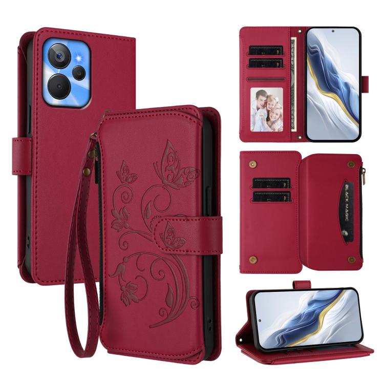 Butterfly Love Flower Multi-card Zipper Wallet Leather Phone Case, For Realme C67 4G / 12 Lite 4G Global, For Realme 12 Pro / 12 Pro+ / P1 Pro 5G, For Realme C53 / C51 4G Global, For Realme 11 5G Global / C67 5G India, For Realme 11 4G Global          ...