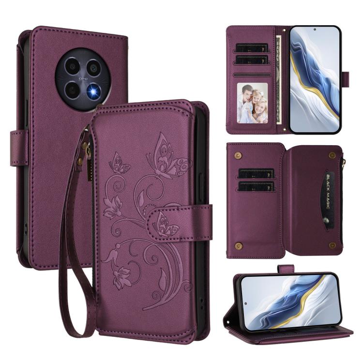 Butterfly Love Flower Multi-card Zipper Wallet Leather Phone Case, For Realme C75 4G Global / 14x 5G India, For Realme 14 Pro+ 5G, For Realme 14 Pro+ 5G Global, For Realme 14 Pro 5G India, For Realme GT 7 Pro 5G / GT7 Pro Racing, For Realme C63 5G Glob...