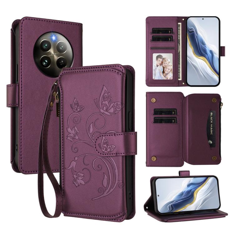 Butterfly Love Flower Multi-card Zipper Wallet Leather Phone Case, For Realme C75 4G Global / 14x 5G India, For Realme 14 Pro+ 5G, For Realme 14 Pro+ 5G Global, For Realme 14 Pro 5G India, For Realme GT 7 Pro 5G / GT7 Pro Racing, For Realme C63 5G Glob...