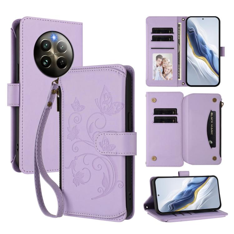 Butterfly Love Flower Multi-card Zipper Wallet Leather Phone Case, For Realme C75 4G Global / 14x 5G India, For Realme 14 Pro+ 5G, For Realme 14 Pro+ 5G Global, For Realme 14 Pro 5G India, For Realme GT 7 Pro 5G / GT7 Pro Racing, For Realme C63 5G Glob...