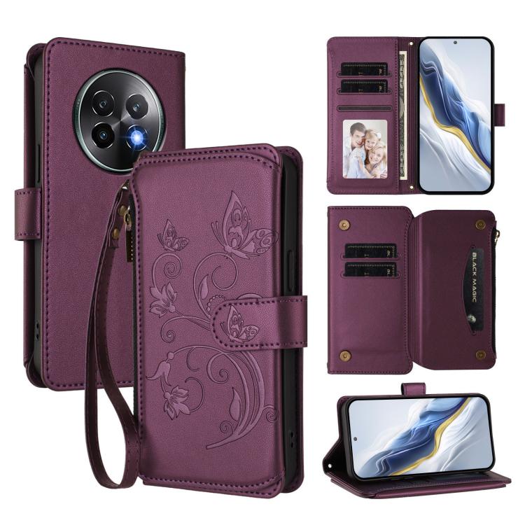 Butterfly Love Flower Multi-card Zipper Wallet Leather Phone Case, For Realme C75 4G Global / 14x 5G India, For Realme 14 Pro+ 5G, For Realme 14 Pro+ 5G Global, For Realme 14 Pro 5G India, For Realme GT 7 Pro 5G / GT7 Pro Racing, For Realme C63 5G Glob...