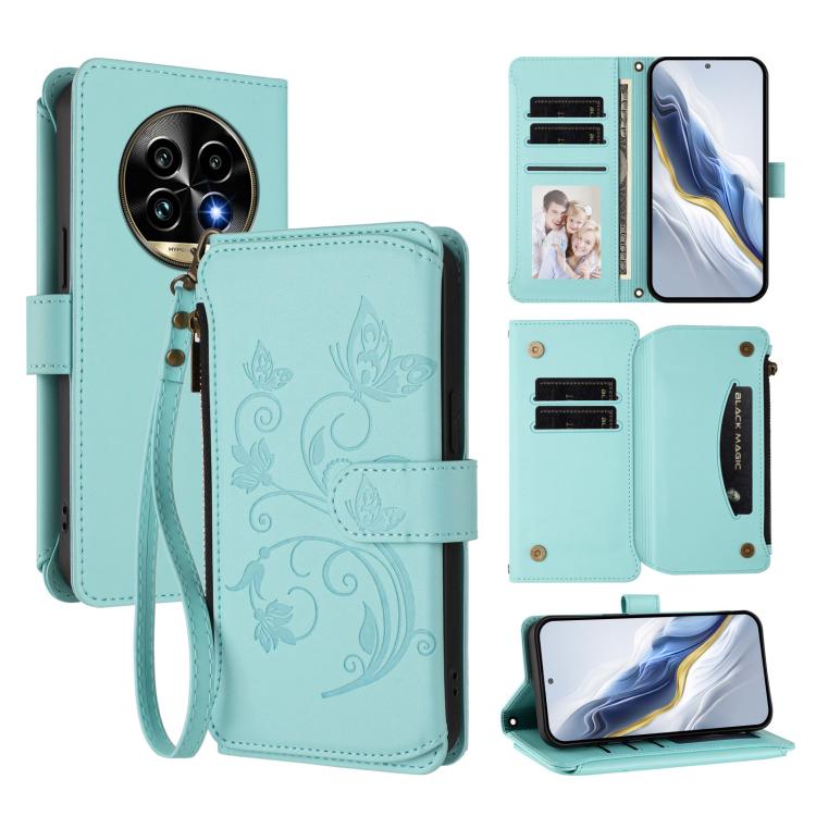 Butterfly Love Flower Multi-card Zipper Wallet Leather Phone Case, For Realme C75 4G Global / 14x 5G India, For Realme 14 Pro+ 5G, For Realme 14 Pro+ 5G Global, For Realme 14 Pro 5G India, For Realme GT 7 Pro 5G / GT7 Pro Racing, For Realme C63 5G Glob...